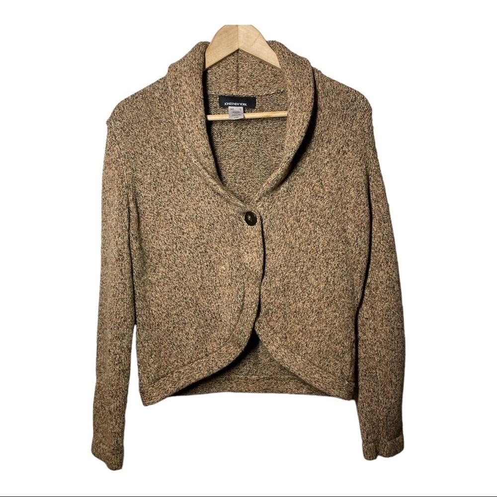 Jones New York Tan Single Button Cardigan Sweater Grandpacore Academia Old Money